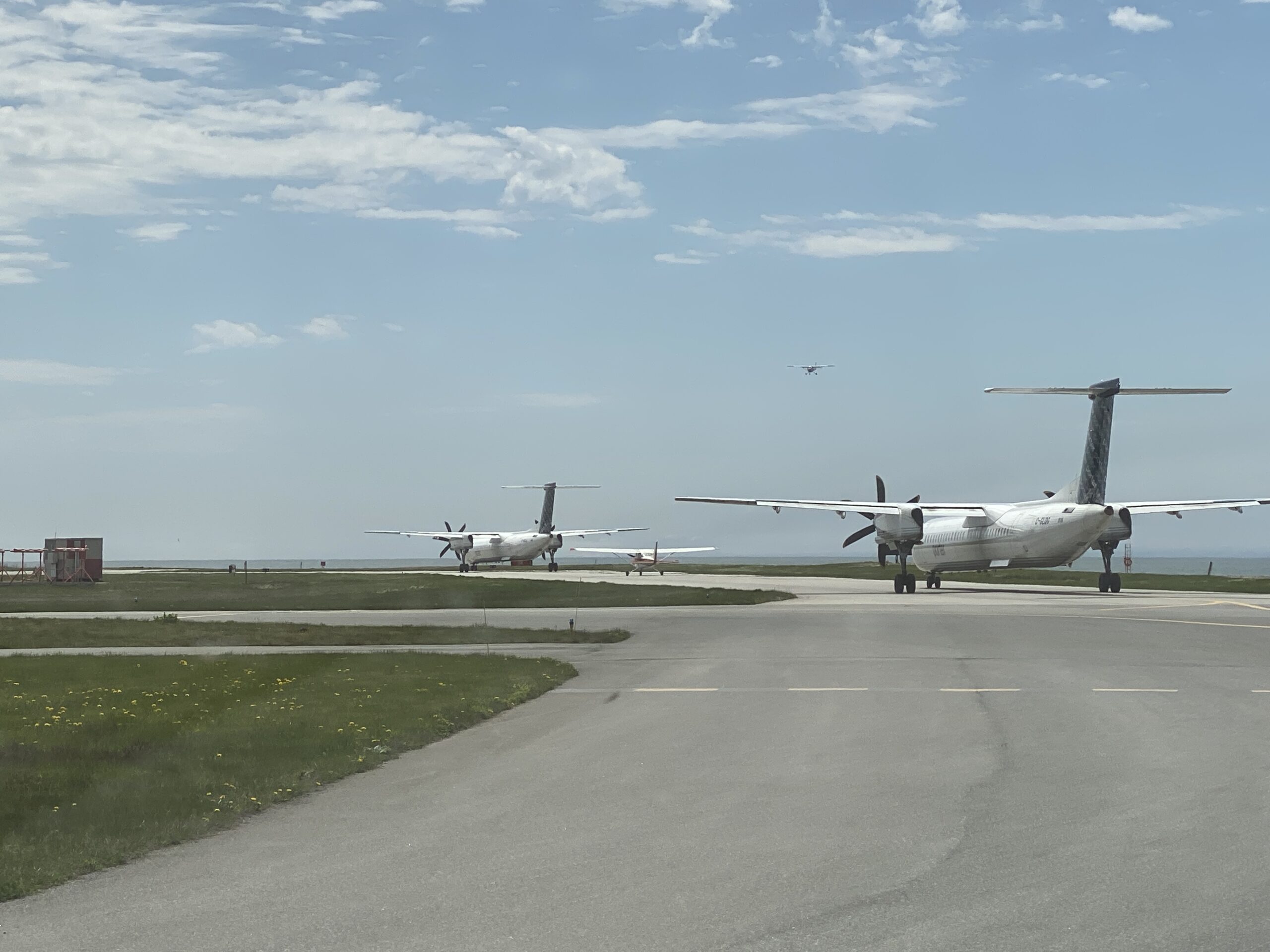 A typical line up of aircraft for take off on runway 08 at Billy Bishop airport on May 1st 2024. Photo by Mark Brooks